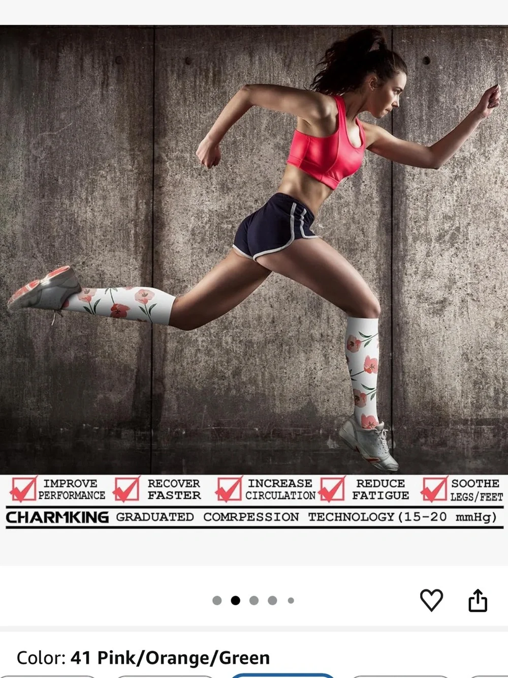 Floral compression Knee-High Socks in White with Pink, Orange & Green Blooms
